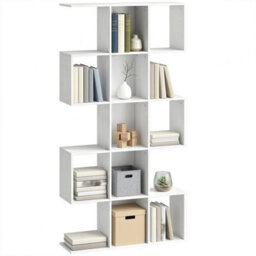 Bookshelf, 5-Tier S Shaped Bookcase, White Wood Effect - thumbnail 1