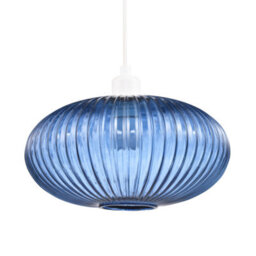 Happy Homewares Modern Designer Navy Midnight Blue Line Ribbed Glass Oval Pendant Lamp Shade - thumbnail 2