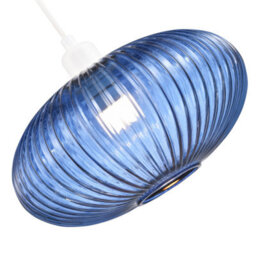 Happy Homewares Modern Designer Navy Midnight Blue Line Ribbed Glass Oval Pendant Lamp Shade - thumbnail 3