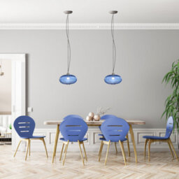 Happy Homewares Modern Designer Navy Midnight Blue Line Ribbed Glass Oval Pendant Lamp Shade - thumbnail 6