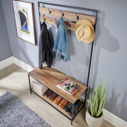 Home Source Oakmere Hallway Coat And Shoe Storage Bench Unit Weathered Oak Effect - thumbnail 6