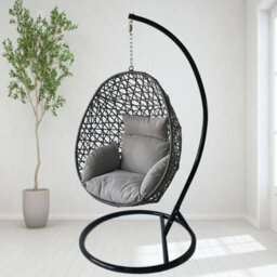 Alivio Rattan Hanging Egg Chair With Cushions, Free Standing Basket Chair 150Kg Capacity For Indoor Outdoor (Grey) - thumbnail 1