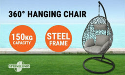 Alivio Rattan Hanging Egg Chair With Cushions, Free Standing Basket Chair 150Kg Capacity For Indoor Outdoor (Grey) - thumbnail 2
