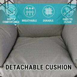Alivio Rattan Hanging Egg Chair With Cushions, Free Standing Basket Chair 150Kg Capacity For Indoor Outdoor (Grey) - thumbnail 6