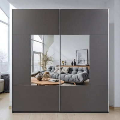 Arte Boston 203Cm Graphite Matt Sliding Wardrobe - Bold Mirrored Statement For Contemporary Homes - image 1
