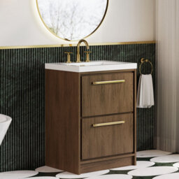 Hudson Reed Lille Floorstanding Two Drawer Contemporary Vanity Unit With 3 Tap Hole Basin In Antique Oak, 613 X 462mm - thumbnail 4