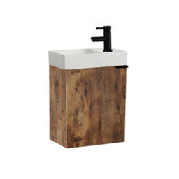 Homestylestore 400mm Dark Oak Wall Hung Bathroom Vanity Unit And Black Finger Pull Handle - thumbnail 1