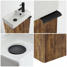 Homestylestore 400mm Dark Oak Wall Hung Bathroom Vanity Unit And Black Finger Pull Handle - thumbnail 2