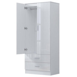 Reflect 2 Door 2 Drawer Combi Plain Wardrobe - White Gloss & Matt White - Hanging Rails, Drawers & Shelf - H: 180Cm X W: 76Cm - thumbnail 6