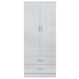 Reflect 2 Door 2 Drawer Combi Plain Wardrobe - White Gloss & Matt White - Hanging Rails, Drawers & Shelf - H: 180Cm X W: 76Cm - thumbnail 7