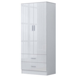 Reflect 2 Door 2 Drawer Combi Plain Wardrobe - White Gloss & Matt White - Hanging Rails, Drawers & Shelf - H: 180Cm X W: 76Cm - thumbnail 5