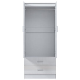 Reflect 2 Door 2 Drawer Combi Plain Wardrobe - White Gloss & Matt White - Hanging Rails, Drawers & Shelf - H: 180Cm X W: 76Cm - thumbnail 8