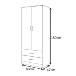 Reflect 2 Door 2 Drawer Combi Plain Wardrobe - White Gloss & Matt White - Hanging Rails, Drawers & Shelf - H: 180Cm X W: 76Cm - thumbnail 9