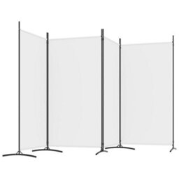 Berkfield Durable 4-Panel Room Divider White 346X180 Cm Fabric - thumbnail 5