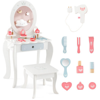 Costway 2-In-1 Kids Vanity Set Makeup Table & Chair Set W/ Removable Mirror For Kids 3+ - image 1