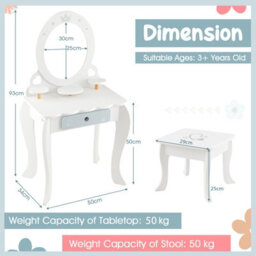 Costway 2-In-1 Kids Vanity Set Makeup Table & Chair Set W/ Removable Mirror For Kids 3+ - thumbnail 2