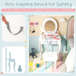 Costway 2-In-1 Kids Vanity Set Makeup Table & Chair Set W/ Removable Mirror For Kids 3+ - thumbnail 7