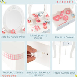 Costway 2-In-1 Kids Vanity Set Makeup Table & Chair Set W/ Removable Mirror For Kids 3+ - thumbnail 5
