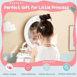 Costway 2-In-1 Kids Vanity Set Makeup Table & Chair Set W/ Removable Mirror For Kids 3+ - thumbnail 4