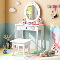 Costway 2-In-1 Kids Vanity Set Makeup Table & Chair Set W/ Removable Mirror For Kids 3+ - thumbnail 8