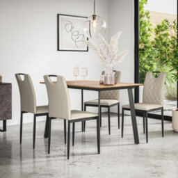 More4Homes Haydon Extending Dining Table And Chairs -  Oak Effect Table Top W Black Legs + Monza Linen Dining Chair Set Of 6 (Beige) - thumbnail 2