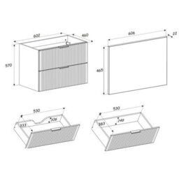 Impact Furniture Bathroom Cabinets Furniture Set 600mm Vanity Unit With Worktop Tallboy Tall Wall Storage White Ribbed Fluted Adel - thumbnail 9