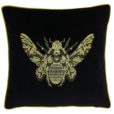 Paoletti Cerana Bee Embroidered Velvet Piped Cushion Cover