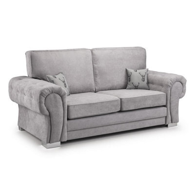 Furnishings For Less UK Milan Fabric 3 Seater Sofa Grey Fabric Full Back Chesterfield Style - image 1