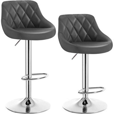 2X Grey Adjustable Swivel Faux Leather Bar Stool Kitchen Pub - image 1