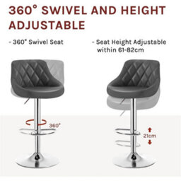 2X Grey Adjustable Swivel Faux Leather Bar Stool Kitchen Pub - thumbnail 3