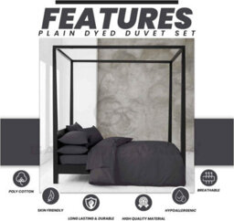 Gc Gaveno Cavailia Plain Dyed Duvet Cover King Polycotton Solid Bedding Set Breathable & Lightweight Duvet Cover Bed Set Charcoal - thumbnail 2