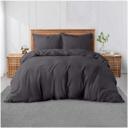 Gc Gaveno Cavailia Plain Dyed Duvet Cover King Polycotton Solid Bedding Set Breathable & Lightweight Duvet Cover Bed Set Charcoal - thumbnail 1