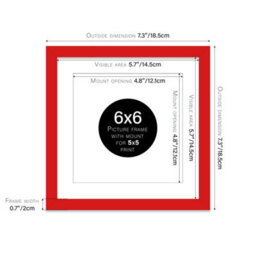 "6X6"" Red Picture Frame - 6X6"" Square Frame With 5X5"" Mount For 6X6""/5X5"" Pictures Classic Style Thin Edge, 1 Pack" - thumbnail 2