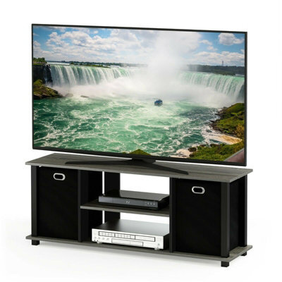 Walplus Furinno Econ Entertainment Center W/storage Bins, French Oak Grey/black/black