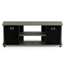 Walplus Furinno Econ Entertainment Center W/storage Bins, French Oak Grey/black/black - thumbnail 4