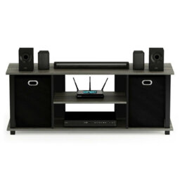 Walplus Furinno Econ Entertainment Center W/storage Bins, French Oak Grey/black/black - thumbnail 2
