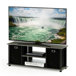 Walplus Furinno Econ Entertainment Center W/storage Bins, French Oak Grey/black/black - thumbnail 1