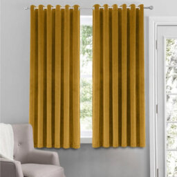 Moonlight Bedding Velvet Ring Top Curtains- Fully Lined Dim Out Blackout Pair, Ultra Soft Thermal Curtains (Ochre, 46 X 54 Inch) - thumbnail 1