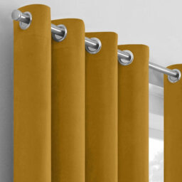 Moonlight Bedding Velvet Ring Top Curtains- Fully Lined Dim Out Blackout Pair, Ultra Soft Thermal Curtains (Ochre, 46 X 54 Inch) - thumbnail 2