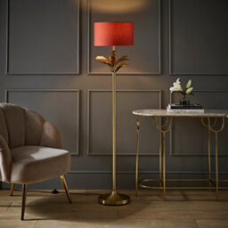 Valuelights Christina Rust Red Drum Shade Gold Palm Leaf Single Stem Floor Lamp And Bulb