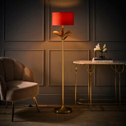 Valuelights Christina Rust Red Drum Shade Gold Palm Leaf Single Stem Floor Lamp And Bulb - thumbnail 3