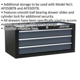 Lockable 3 Drawer Tool Chest - 605 X 310 X 275mm Black Storage Cabinet - thumbnail 2