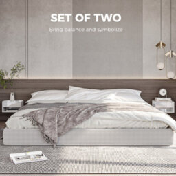Homcom Floating Nightstands Set Of 2, Bedside Table W/ Drawer And Open Shelf - thumbnail 4