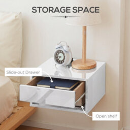 Homcom Floating Nightstands Set Of 2, Bedside Table W/ Drawer And Open Shelf - thumbnail 6