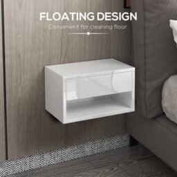 Homcom Floating Nightstands Set Of 2, Bedside Table W/ Drawer And Open Shelf - thumbnail 5