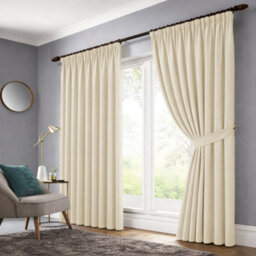 Bedlooms Cream Blackout Curtain Thermal Insulated Pencil Pleat Large Window Curtain (Pair) 90 X 90 Inches With Tie Backs - thumbnail 2