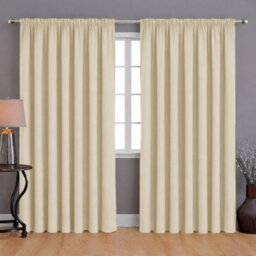 Bedlooms Cream Blackout Curtain Thermal Insulated Pencil Pleat Large Window Curtain (Pair) 90 X 90 Inches With Tie Backs