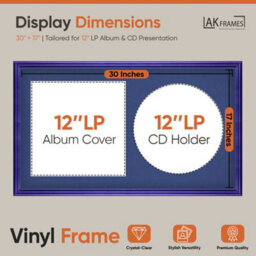 "30X17"" Purple Classic Vinyl Record Frame With Blue Mount For 12 Inch Lp Album Cover & Disc - Ak Frames" - thumbnail 2
