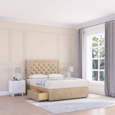 "Sloomy 4Ft6 Montana Coniston Almond Memory Foam Bed Set With 2 Drawers, Mattress & 26"" Headboard - Double" - image 1