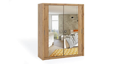 Arte Bono Sliding Door Wardrobe With Mirrors - Elevate Your Bedroom's Elegance In Oak Artisan - W1800mm X H2150mm X D620mm - image 1